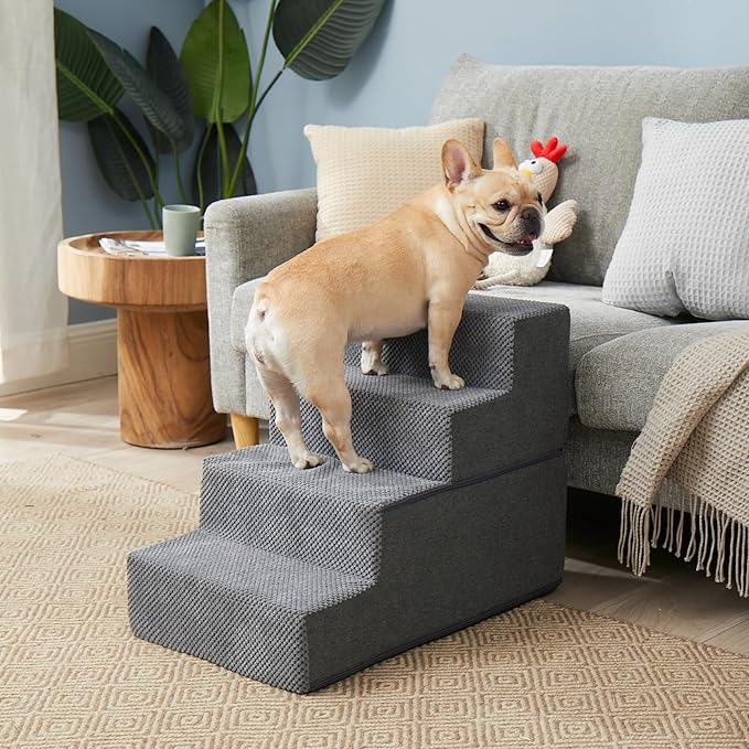 EHEYCIGA Dog Stairs for Bed 18" H, 4-Step Dog Steps for High Bed, Pet Steps for Small Dogs and Cats, Non-Slip Balanced Pet Ramp Indoor, Grey