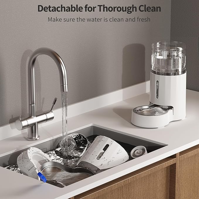 JUNSPOW Cat Water Dispenser with Stainless Steel Bowl, Automatic Gravity Water Dispenser for Cats or Small Medium Size Dogs, Large Capacity, Easy to Clean and Safe for Pets (4L White)