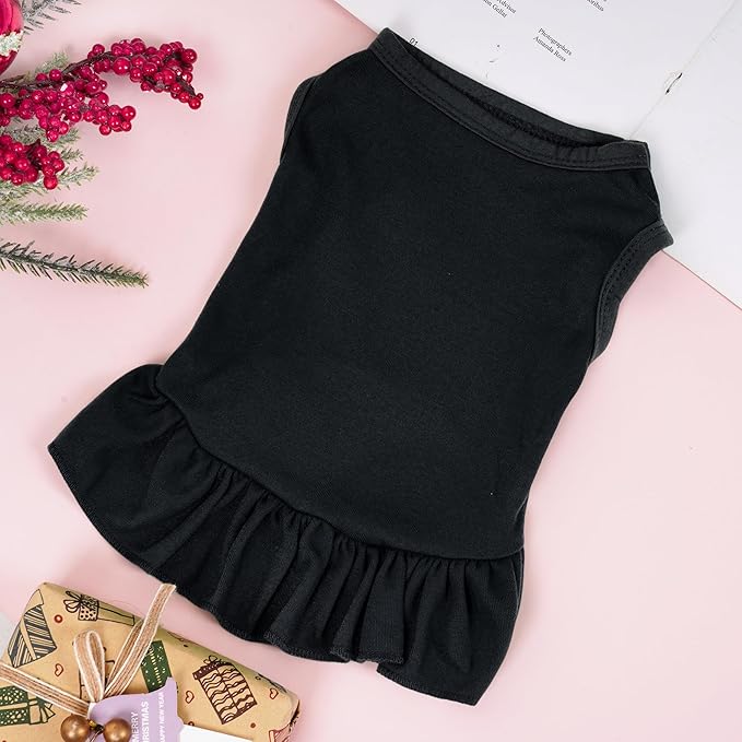 Dog Dresses Cat Skirt Solid Color Dog Clothes Summer Sleeveless Puppy Girl Clothes for Small Pet Dogs Cats (Black, Large)