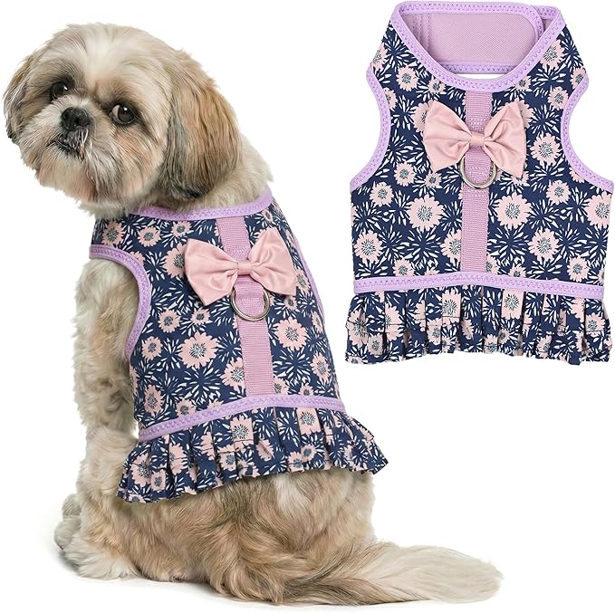Parisian Pet Floral Dog Harness Dress - Breathable No Pull Puppy Dress with Leash Ring - 100% Mesh Fabric Harnesses for Dogs - Soft Padded Step in Pet Vest - All Weather Dog Harness Medium Sized Dogs
