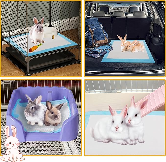PINVNBY 100 Pieces Disposable Pee Pads for Rabbit,17.72"x12.99" Rabbits Toilet/Potty Training Pads Super Absorbent Puppy Cage Liners for Chinchillas Guinea Pigs Hamsters Cats Small Animals