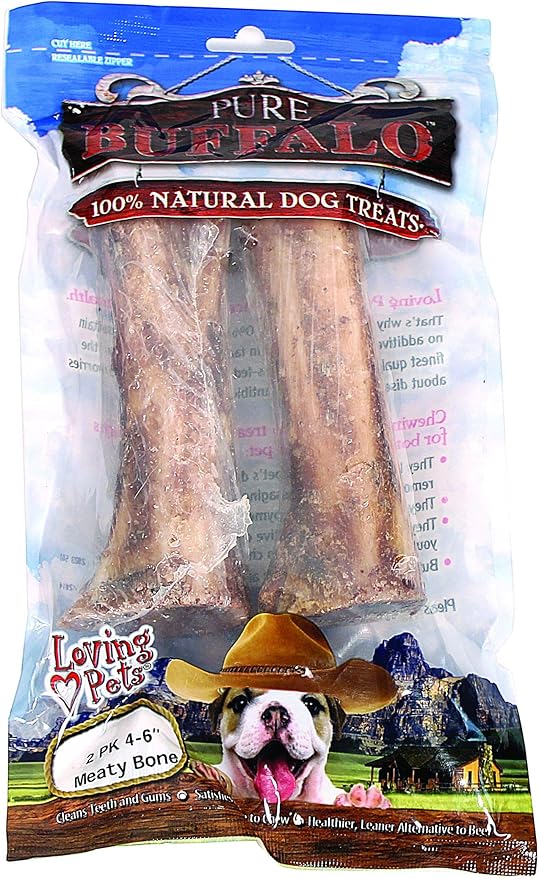 Loving Pets Pure Buffalo 4 To 6-Inch Meaty Femur Bone Dog Treat, 2-Pack