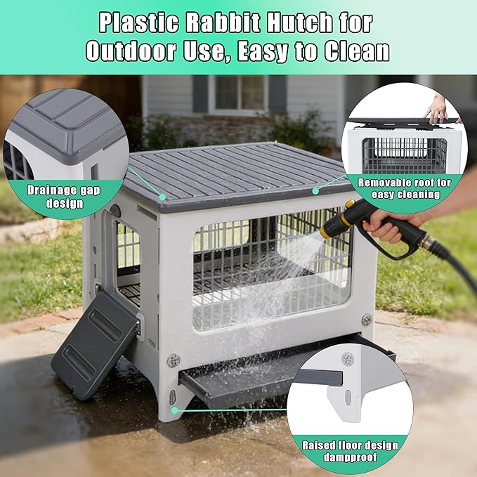 Plastic Rabbit Hutch for Indoor & Outdoor, Featuring Urine Barrier and Pull-Out Tray, Pet Habitat for Small Animals, Rabbit Cage Easy Cleaning and Assembly