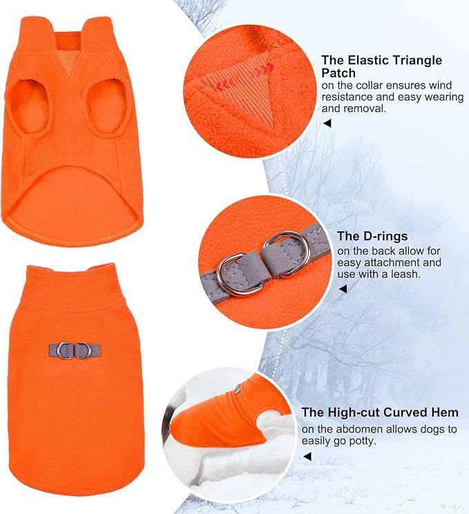 BEAUTYZOO Dog Fleece Vest Sweater Winter Jacket for Small and Medium Dogs with D-Ring Leash Cold Weather Coat Hoodie for XS S M Dogs Boy or Girls,Orange S