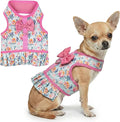 Parisian Pet Floral Dog Harness Dress - Breathable No Pull Puppy Dress with Pink Bow and Leash Ring - 100% Mesh Fabric Harnesses for Dogs - Soft Padded Step in Pet Vest - Dog Harness Small Sized Dogs