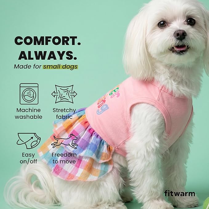 Fitwarm Easter Blessing Dog Dress, Easter Outfit for Small Dogs Girl, Colorful Pet Clothes, Pink, Blue, Orange, White, XS