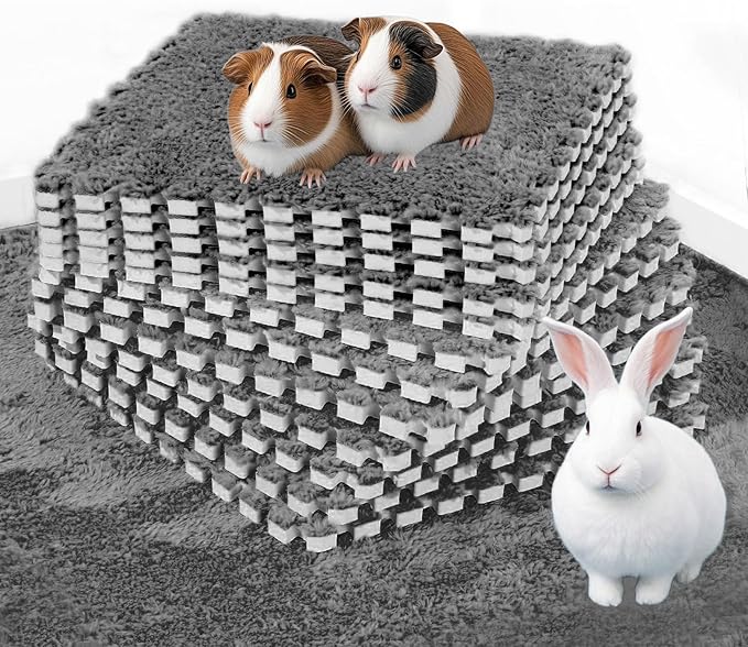 BNOSDM 12Pcs Guinea Pig Plush Pads, Reusable Rabbit Sleeping Floor Mats with Edging, Washable Guinea Pig Fleece Cage Liners, Soft Warm Bunny Bedding, Cage Pad for Small Animals (11.8", Gray)