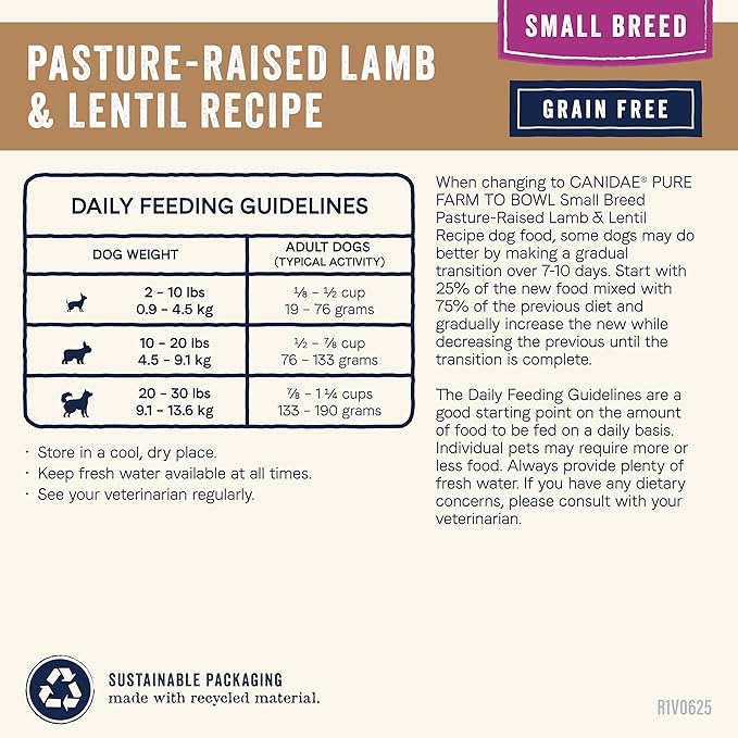 Canidae Pure Farm to Bowl Small Breed, Pasture-Raised Lamb & Lentil Recipe, 10 lbs.