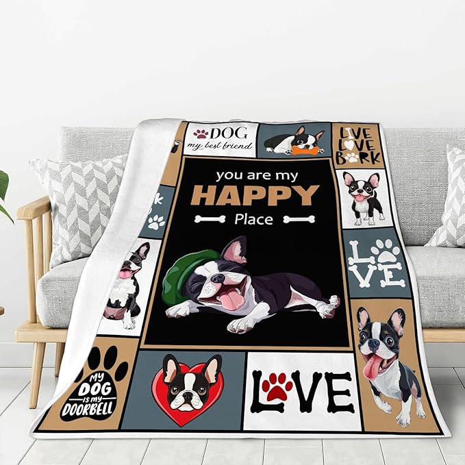 Boston Terrier Blanket, Dog Throw Blankets, Boston Terrier Gifts for Boys Girls Women Men Lover Adult Cozy Fleece Flannel Bedding Stuff Animal Plush for Couch Sofa Bed 50"X40"