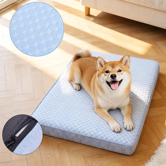 Cooling Dog Beds for Dogs, Orthopedic Memory Foam Dog Bed，Washable Pet Beds for Crate with Faux Fur Cover, Waterproof Lining (Cooling, X-Large: 41" x 29" x 4")