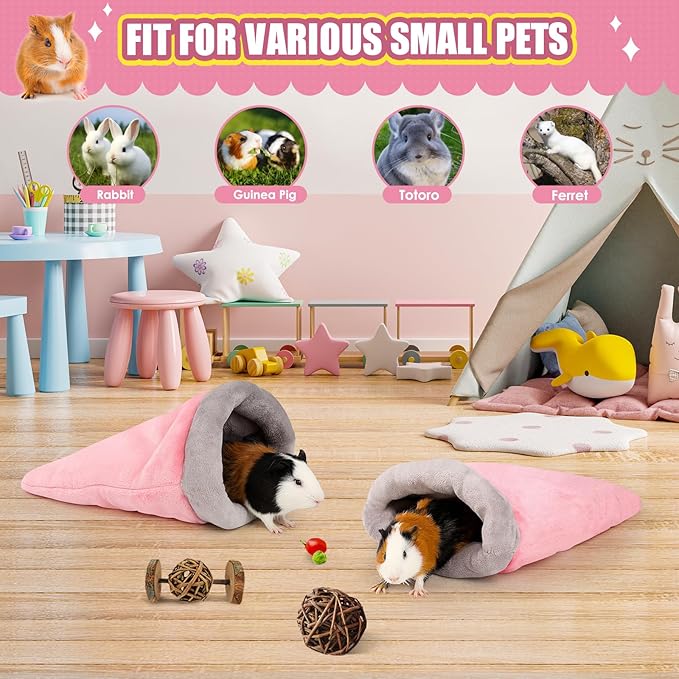 Guinea Pig Sleeping Bag, Adjustable Entrance for Keep Opening, Snuggle Bag and Playtime Sack for Guinea Pig, Rabbits and Other Small Pets, Pink
