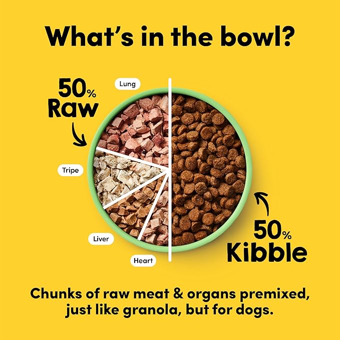 Raw Freeze Dried Dog Food RawMix50 Premium Grass-Fed Lamb Recipe, Protein Rich, Includes Kibble, Non-GMO, No Wheat or Corn, 4 lbs