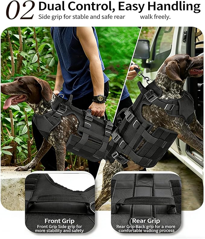 Dog Harness for Senior Hurt or Pets with Full Body Assistance and 3 Handles Pet Rehabilitation Lift with Easy Open Clasps and Water Fabric
