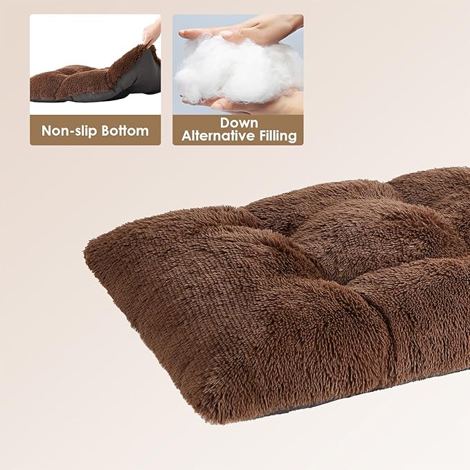 EHEYCIGA Fluffy Dog Crate Bed for Small Dogs, Plush Faux Fur Crate Pad, Calming Anti Anxiety Small Dog Bed, Washable Soft Warm Mat with Non-Slip Bottom, Coffee