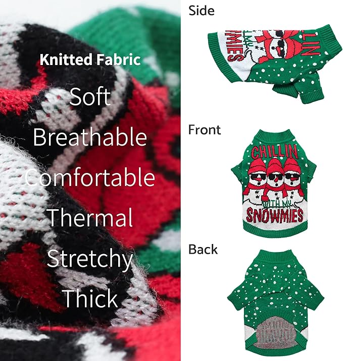 Fitwarm Chillin with My Snowmies Dog Ugly Christmas Sweater, Winter Dog Clothes for Small Dogs Girl Boy, Pet Holiday Sweatshirt, Xmas Snowman Outfit, Red, White, Large