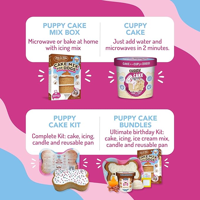 Puppy Cake Dog Birthday Cake Kit – Complete Cake Mix, Icing Mix, Candle, and Silicone Pan - Pumpkin Flavor – Bake or Microwave – Perfect for Celebrating Your Dog’s Special Day – Made in USA
