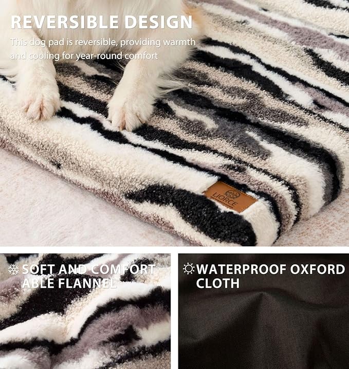 LIORCE Dog Crate Pad - Dog Bed Large Sized Dogs with Removable Washable Cover and Waterproof Lining - XL Memory Foam Pet Bed for Crate - Reversible Kennel Mat (Cool & Warm), 42-inch, Zebra