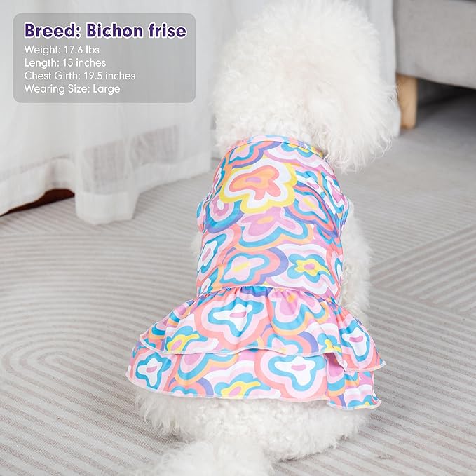 cyeollo 2 Pack Tie Dye Dog Dress Puppy Dresses Soft Breathable Dog Clothes for Small Dogs Girl Outfit Pet Apparel, Tie Dye+Flower, M
