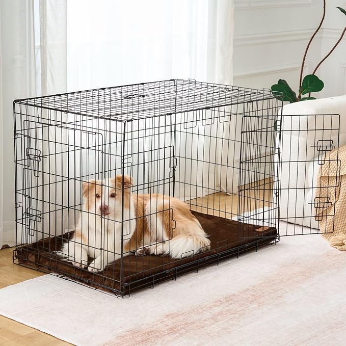 LIORCE Dog Crate Pad - Dog Bed Large Sized Dogs with Removable Washable Cover and Waterproof Lining - XL Memory Foam Pet Bed for Crate - Reversible Kennel Mat (Cool & Warm), 42-inch, Brown