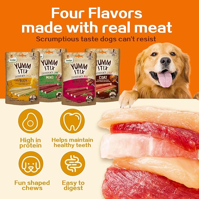 Dog Soft Chewy Treats Yumm Stick, Chicken with Beef/Lamb/Liver/Cheese, High Protein, Energy Support, DHA & Omega 3 & 6
