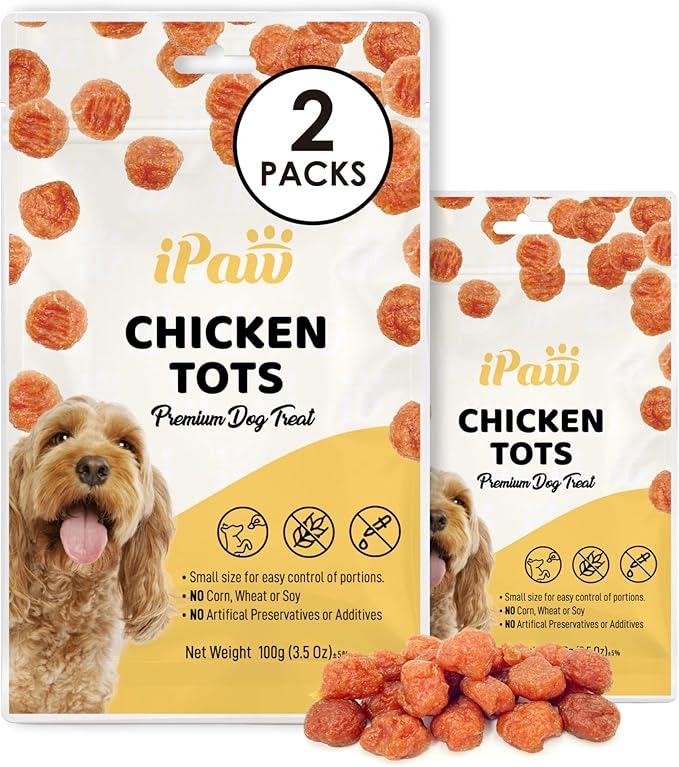 iPaw 2 Saver Combo Chicken Tots Dog Treats for Puppy Training, All Natural Human Grade Dog Treat, Hypoallergenic, Easy to Digest (Chicken Tots), 2 Packs