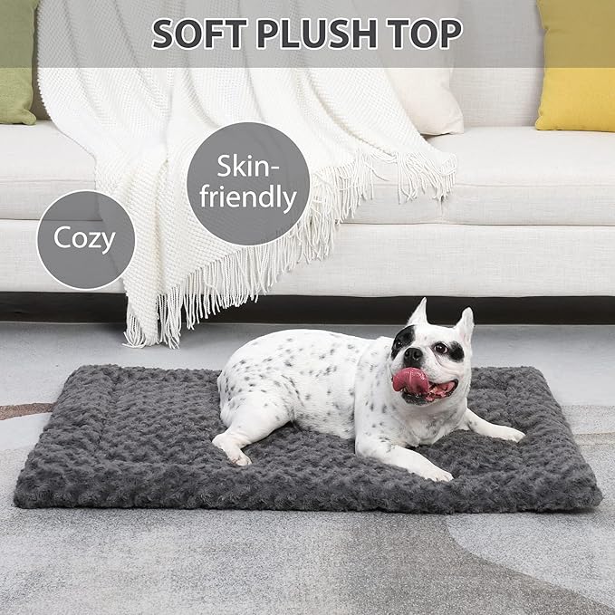 Washable Dog Bed Mat Pet Crate Pad Soft Fluffy Pet Kennel Beds Dog Sleeping Mattress for Large Jumbo Medium Small Dogs, 21 x 13 Inch, Gray