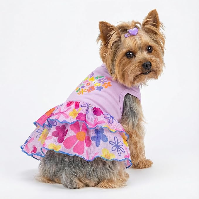 Fitwarm Floral Heart Dog Dress, Easter Outfit for Small Dogs Girl, Elegant Pet Clothes, Purple, Medium