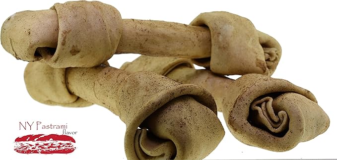 Healthy Beefhide Rawhide Dog Bones - Raw Hide Chews Dog Treats Pastrami Flavored Rawhide Bones (Small Dogs 15 LBS and Under)