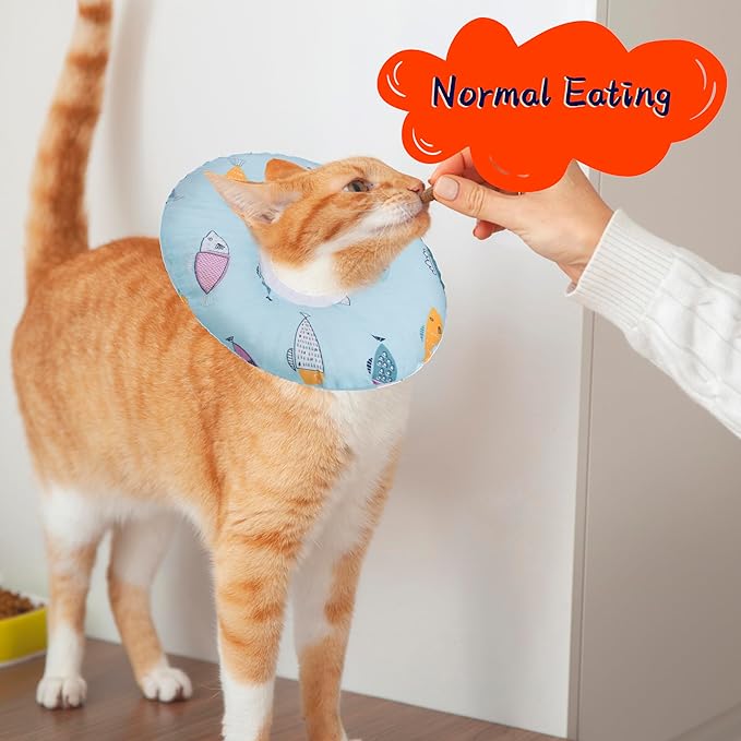 Seyezo Cat Cone Collar Soft, Adjustable Cat Recovery Collars Kitten Cones to Stop Licking, Cute Donut Cones for Cats After Surgery, Elizabethan Collar for Kittens After Spay(Blue Fish, Large)