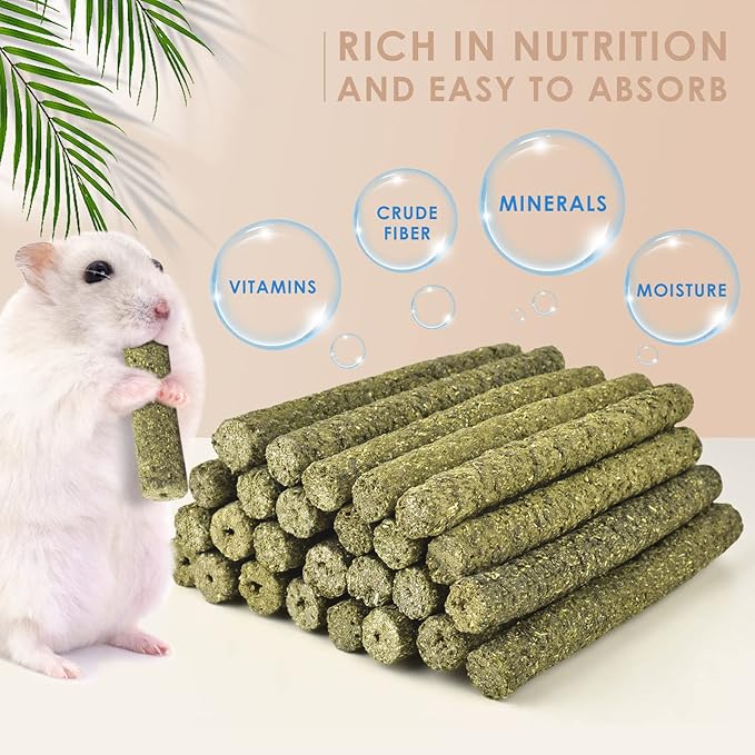 Bissap Rabbit Chew Sticks, Bunny Molar Timothy Hay Treats Bamboo Sticks for Small Animals Hamsters Chinchillas Guinea Pigs Squirrels Natural Teeth Grinding Chewing Toys