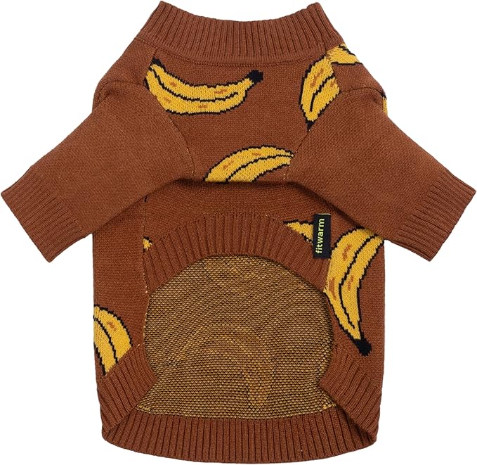 Fitwarm Banana Dog Sweater, Thermal Dog Winter Clothes for Small Dogs Boy Girl, Pet Outfit, Brown, Yellow, Medium