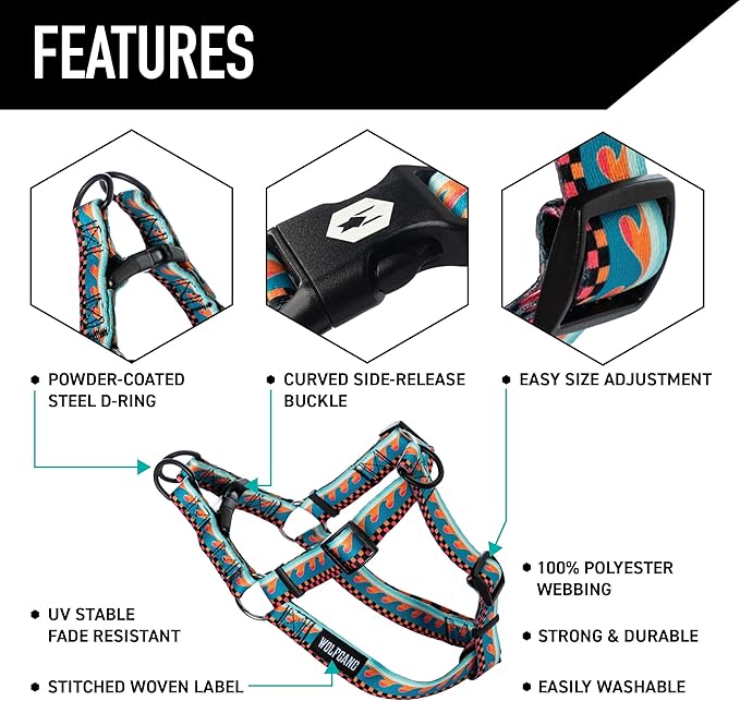 Wolfgang Heavy Duty Adjustable Dog Harness, Pull-Tested for Walking & Training, BuenaOnda Print, X-Large