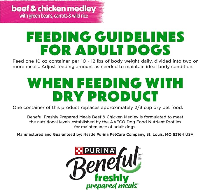 Beneful Purina Dog Food Freshly Prepared Meals Beef and Chicken Medley with Green Beans, Carrots and Wild Rice - (Pack of 16) 10 oz. Tubs