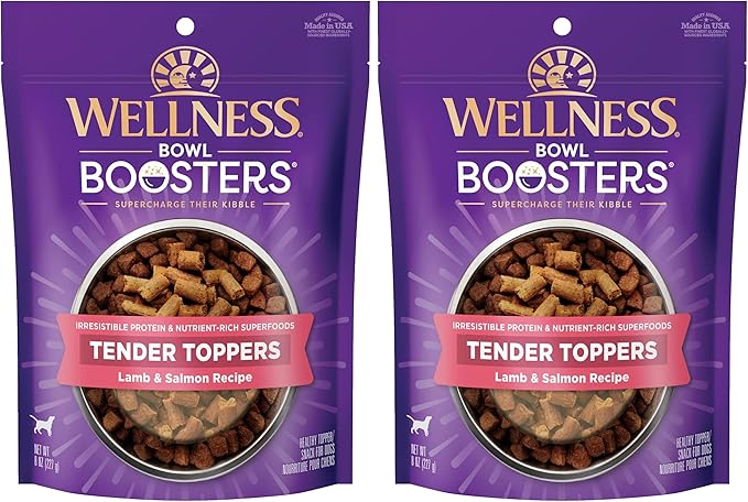 Wellness Tender Toppers (Previously CORE Bowl Boosters), Grain-Free Natural Dog Food Toppers or Mixers, Made with Real Meat (Lamb & Salmon, 8 oz Bag) (Pack of 2)