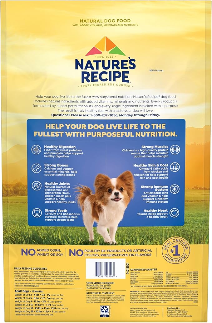 Nature's Recipe Grain Free Small Breed Dry Dog Food, Chicken, Sweet Potato & Pumpkin Recipe, 12 lb. Bag