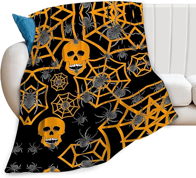 banonaty Halloween Blanket Skeleton Spider Throw Blanket Cozy Fleece Flannel Plush Bedding Skull Gifts for Men Women Boys Teen Girls Kids for Couch Sofa Bed Decor 60"X80"