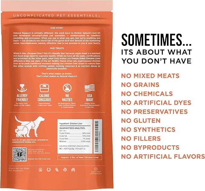 Natural Rapport Chicken Liver Dog Treats - The Only Freeze Dried Chicken Liver Dogs Need - Grain-Free Chicken Bites, Dog Treats for Small and Large Dogs (8 oz.)