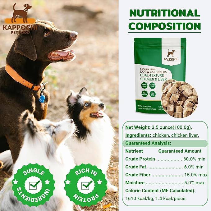 Freeze Dried Dual-Layer Chicken & Chicken Liver Dog Treats - Perfect as Training Rewards, 3.5oz(100.0g), High Protein Training Treats, Natural & Raw, No Additives, Grain Free, Gluten Free