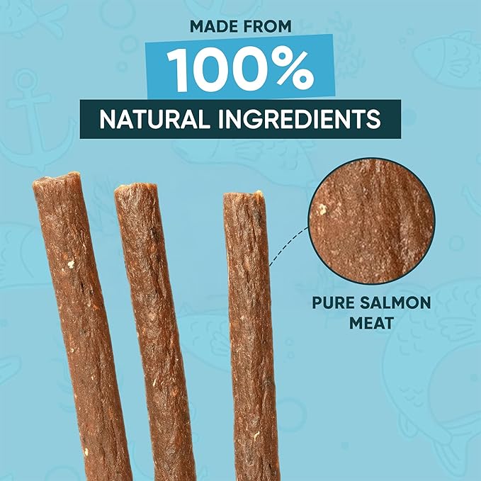 SKIPPER'S Salmon Meat Sticks Dog Treats - 100% Natural & Gently Air-Dried, Soft & Chewy Sticks for Dogs, Essential Source of Omega 3 Fatty Acids, Great for Skin & Coat | (1.76 oz)