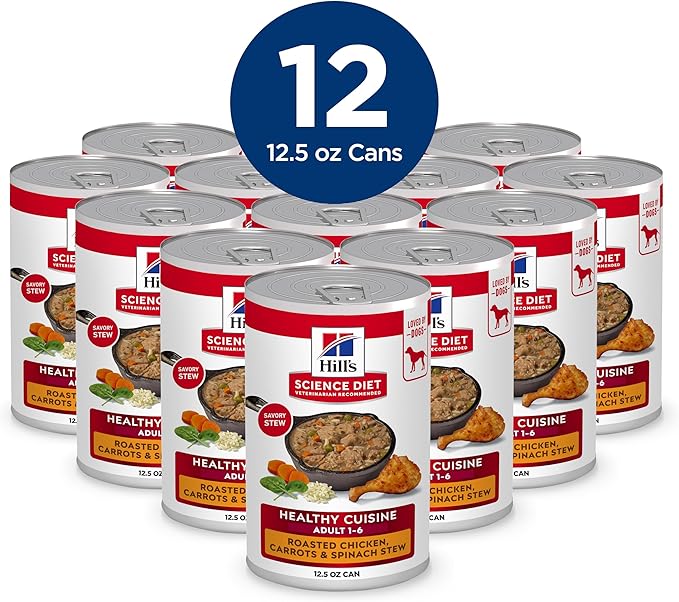 Hill's Science Diet Healthy Cuisine, Adult 1-6, Great Taste, Wet Dog Food, Roasted Chicken, Carrots & Spinach Stew, 12.5 oz Can, Case of 12