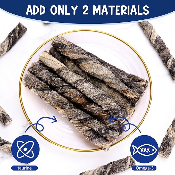 Natural Cod Skins for Dogs - Single Ingredient Dog Treats, Grain Free & Hypoallergenic - Dental Chews for Teeth Cleaning & Fresh Breath - Rich in Omega-3 for Skin & Coat Health (Cigar 5.5 oz)