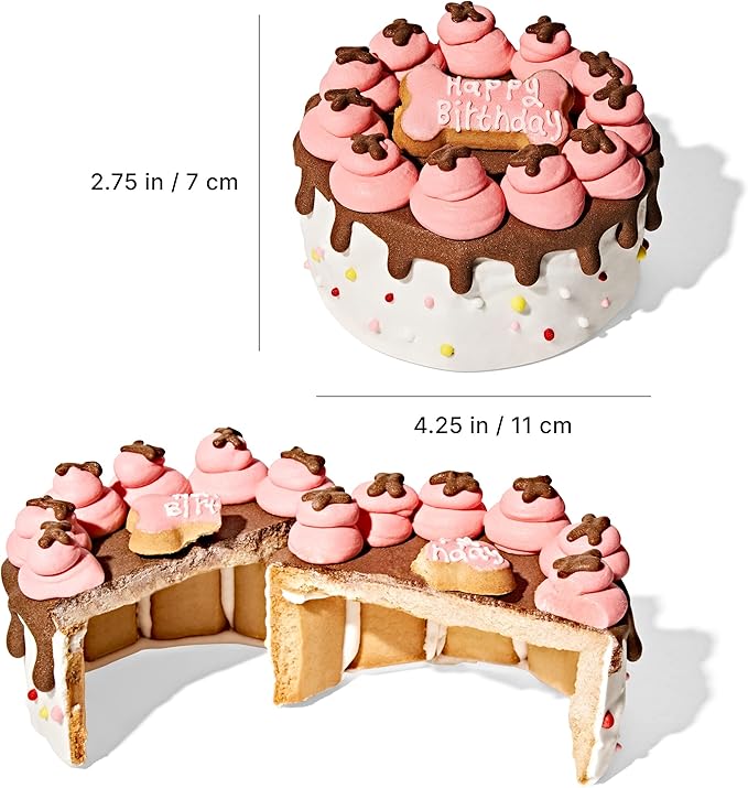 Thoughtfully Pets, Pink Dog Happy Birthday Mini Cookie Cake, Peanut Butter Flavored, Hand Decorated Hollow Biscuit Dog Treat Cake for All Small Large Breeds