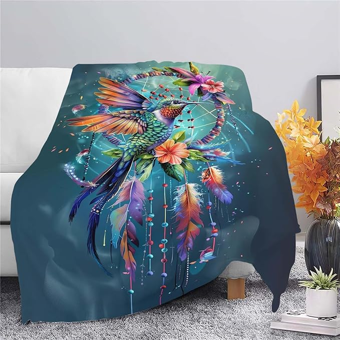 Hummingbird Throw Blanket Hummingbird Bird Stuff Gifts for Kids Girls Boys Adults Women Man Soft Cozy Warm Plush Fluffy Fuzzy Fleece Blanket Decor 50''X60''