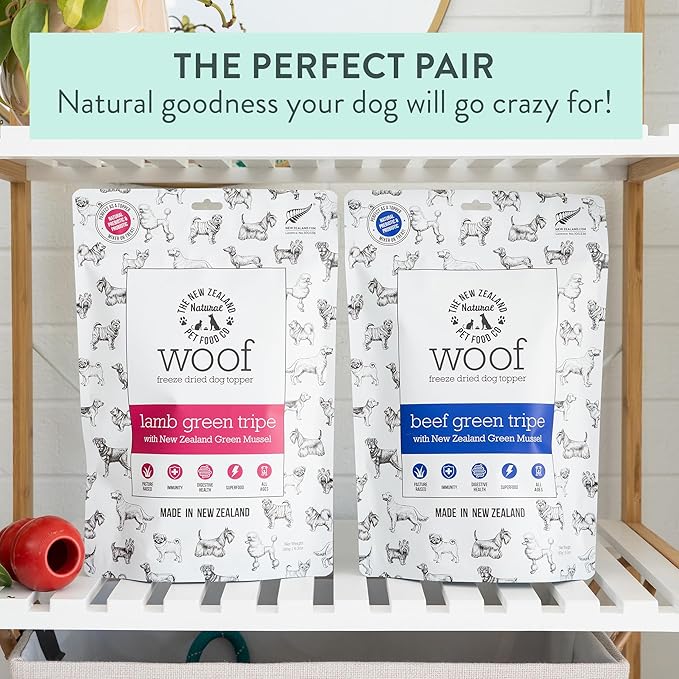 The New Zealand Natural Pet Food Co. WOOF Freeze Dried Dog Topper – Lamb Green Tripe, High Protein, Digestive Support, Topper or Treat – 6.3 oz