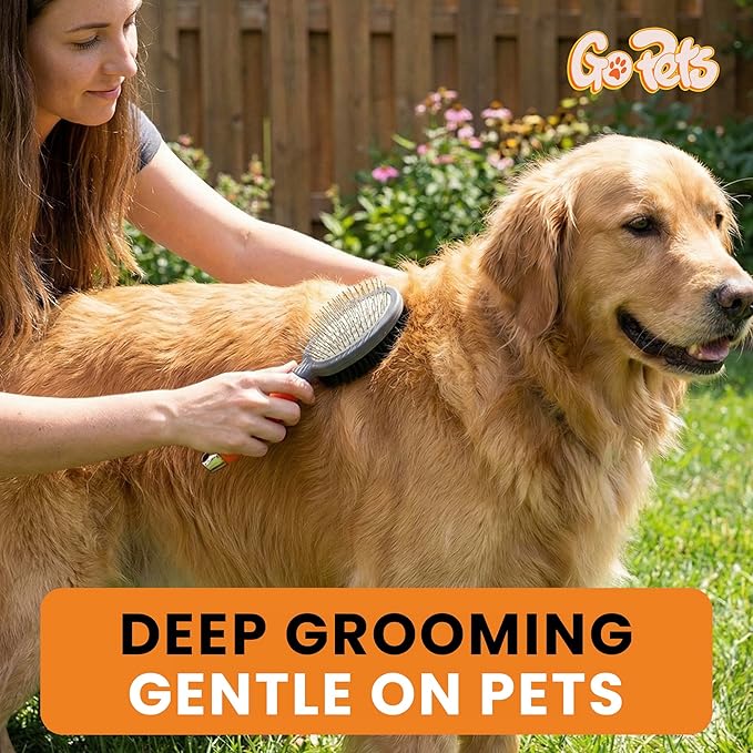 GoPets Double-Sided Pin & Bristle Brush, Dog & Cat Grooming Brush for Detangling, Shedding Control, Fur & Dirt Removal, Smooth & Efficient Pet Grooming for Healthy Coat, Comfortable Ergonomic Handle