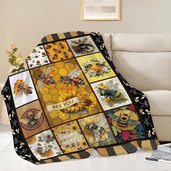 Bee Throw Blanket Bee Stuff Gifts for Kids Girls Boys Adults Women Men Soft Cozy Warm Plush Fluffy Fuzzy Fleece Blanket Decor 40''X50''