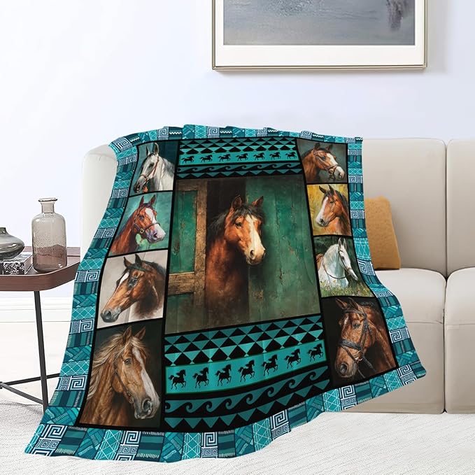 Horse Throw Blanket Horse Stuff Gifts for Kids Girls Boys Adults Women Men Soft Cozy Warm Plush Fluffy Fuzzy Fleece Blanket Decor 60''X80''