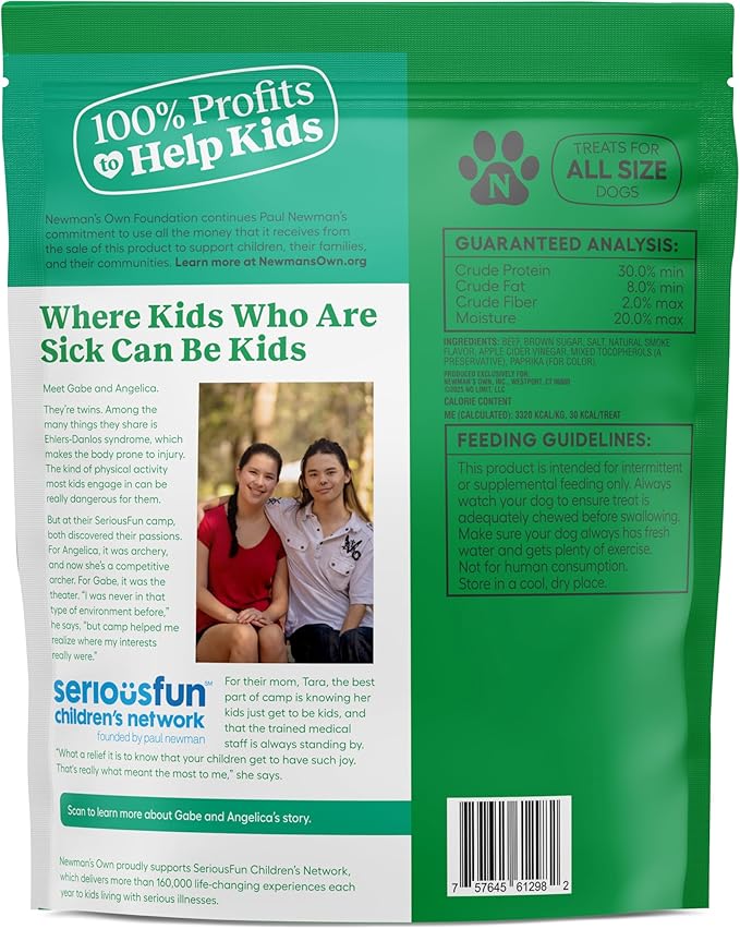 Newman's Own Original Beef Jerky Dog Treats, 25 oz Value Size Bag — High Protein, Grain Free, Grass-Fed Beef as First Ingredient, Chewy Wholesome Rawhide Alternative