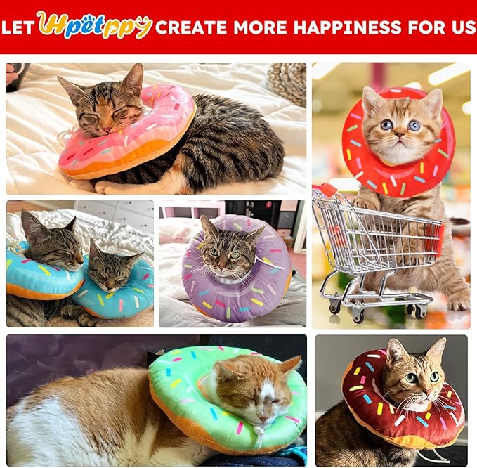Hpetppy Cat Cone Collar Soft, Cat Recovery Collar for Wound Healing Cute Kitten Donut Adjustable Pet Cones to Stop Licking Comfortable Lightweight Neck Elizabethan Collars for Kittens After Surgery