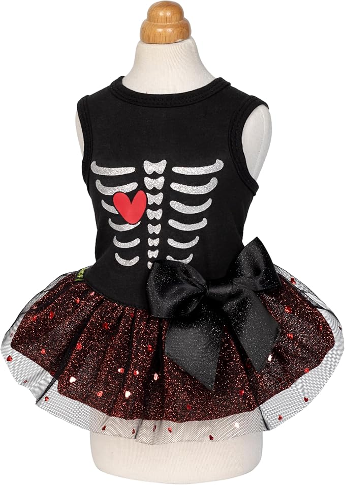 Fitwarm Halloween Skeleton Dog Dress, Funny Dog Halloween Costumes, Doggy Clothes for Small Dogs Girl, Pet Apparel, Black, Red, White, Small